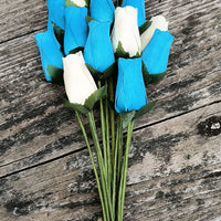 It's A Boy Light Blue and White Wooden Rose Flower Bouquet - The Original Wooden Rose