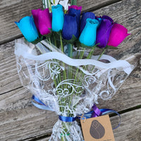 Deluxe Dark Waters Themed Wooden Rose Flower Bouquet - The Original Wooden Rose