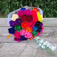 Assorted Colors Half Open Bud Wooden Rose Bouquet - The Original Wooden Rose
