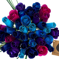 The Original Wooden Rose Deluxe Dark Waters Themed Bouquet. Featuring Closed and Half Open Bud Roses (3 Dozen) - The Original Wooden Rose