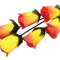Yellow/Red Half Open Roses 6-Pack - The Original Wooden Rose