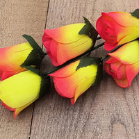 Yellow/Red Half Open Roses 6-Pack - The Original Wooden Rose