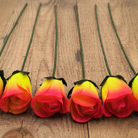 Yellow/Red Half Open Roses 6-Pack - The Original Wooden Rose