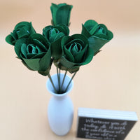 Dark Green Half Open Roses 6-Pack - The Original Wooden Rose