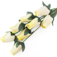 White with Yellow Tips Closed Bud Roses 8-Pack - The Original Wooden Rose