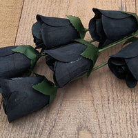 Black Half Open Roses 6-Pack - The Original Wooden Rose