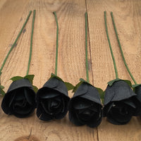 Black Half Open Roses 6-Pack - The Original Wooden Rose
