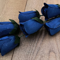 Navy Blue Half Open Roses 6-Pack - The Original Wooden Rose