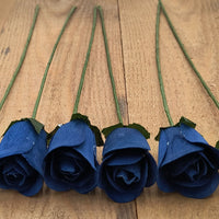 Navy Blue Half Open Roses 6-Pack - The Original Wooden Rose
