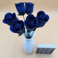 Navy Blue Half Open Roses 6-Pack - The Original Wooden Rose
