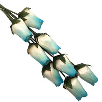 White/Light Blue Closed Bud Roses 8-Pack - The Original Wooden Rose