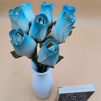 White/Light Blue Closed Bud Roses 8-Pack - The Original Wooden Rose