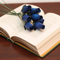 Royal Blue Closed Bud Roses 8-Pack - The Original Wooden Rose
