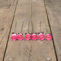 Pink/Hot Pink Half Open Roses 6-Pack - The Original Wooden Rose