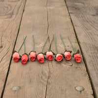 Orange/Burgundy Closed Bud Roses 8-Pack - The Original Wooden Rose