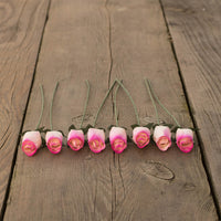 White/Hot Pink Closed Bud Roses 8-Pack - The Original Wooden Rose
