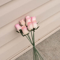 White/Lavender Closed Bud Roses 8-Pack - The Original Wooden Rose