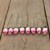 White/Violet Closed Bud Roses 8-Pack - The Original Wooden Rose