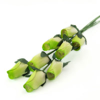 Green/White Closed Bud Roses 8-Pack - The Original Wooden Rose
