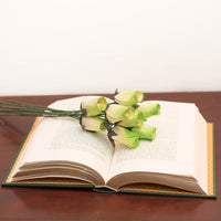 Green/White Closed Bud Roses 8-Pack - The Original Wooden Rose