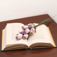White/Purple Closed Bud Roses 8-Pack - The Original Wooden Rose