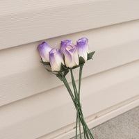 White/Purple Closed Bud Roses 8-Pack - The Original Wooden Rose