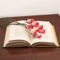 White/Red Closed Bud Roses 8-Pack - The Original Wooden Rose
