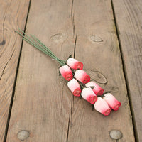 White/Red Closed Bud Roses 8-Pack - The Original Wooden Rose