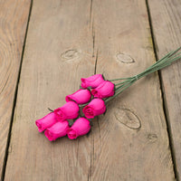 Hot Pink Closed Bud Roses 8-Pack - The Original Wooden Rose