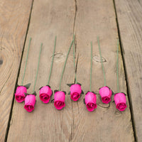 Hot Pink Closed Bud Roses 8-Pack - The Original Wooden Rose