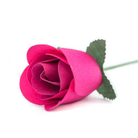 Hot Pink Half Open Roses 6-Pack - The Original Wooden Rose