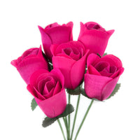 Hot Pink Half Open Roses 6-Pack - The Original Wooden Rose