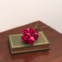 Hot Pink Half Open Roses 6-Pack - The Original Wooden Rose