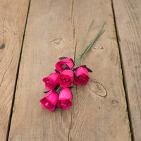 Hot Pink Half Open Roses 6-Pack - The Original Wooden Rose