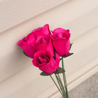 Hot Pink Half Open Roses 6-Pack - The Original Wooden Rose