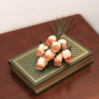 White/Orange Closed Bud Roses 8-Pack - The Original Wooden Rose