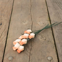 White/Orange Closed Bud Roses 8-Pack - The Original Wooden Rose