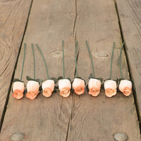 White/Orange Closed Bud Roses 8-Pack - The Original Wooden Rose