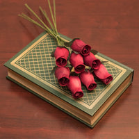 Burgundy Closed Bud Roses 8-Pack - The Original Wooden Rose