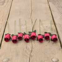 Burgundy Closed Bud Roses 8-Pack - The Original Wooden Rose