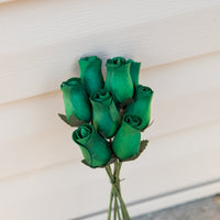 Dark Green Closed Bud Roses 8-Pack - The Original Wooden Rose