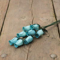 Light Blue Closed Bud Roses 8-Pack - The Original Wooden Rose