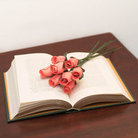 Coral Pink Closed Bud Roses 8-Pack - The Original Wooden Rose