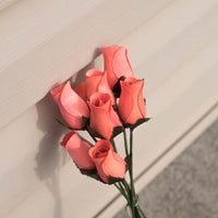 Coral Pink Closed Bud Roses 8-Pack - The Original Wooden Rose