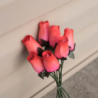 Coral/Red Closed Bud Roses 8-Pack - The Original Wooden Rose