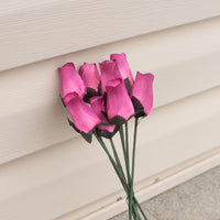 Pink/Burgundy Closed Bud Roses 8-Pack - The Original Wooden Rose
