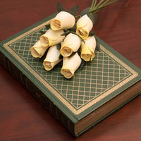 White with Yellow Tips Closed Bud Roses 8-Pack - The Original Wooden Rose