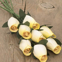 White with Yellow Tips Closed Bud Roses 8-Pack - The Original Wooden Rose