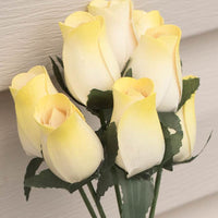 White with Yellow Tips Closed Bud Roses 8-Pack - The Original Wooden Rose