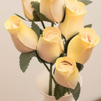 White with Yellow Tips Closed Bud Roses 8-Pack - The Original Wooden Rose
